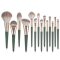 Set di pennelli per trucco Green Cloud 14 di Valstrend, pennelli da viso e occhi con manici verdi e setole morbide.