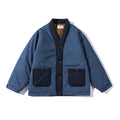Cappotto vintage da uomo in cotone trapuntato, stile single-breasted, con vestibilità ampia, in tessuto morbido e caldo.