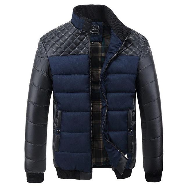 Giacca invernale da uomo Valstrend, cappotto trapuntato con patchwork in PU, collo alto, stile autunnale, taglia 4XL