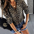 European And American Style Women Printed Leopard Button Women's Long-sleeve Blouse