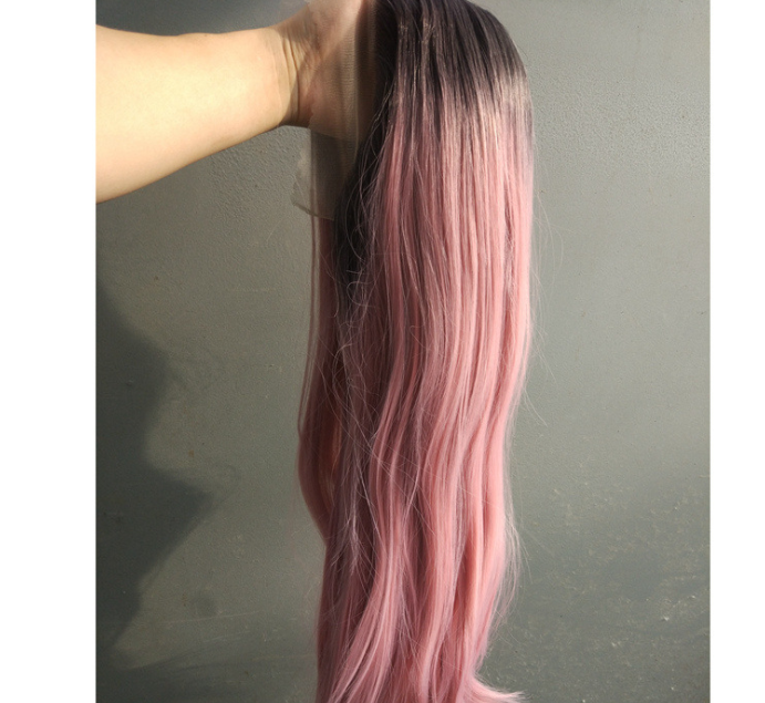 Parrucca frontale con treccia lunga liscia, capelli ombre verdi in fibra chimica, con cappuccio, donna, marca Valstrend.