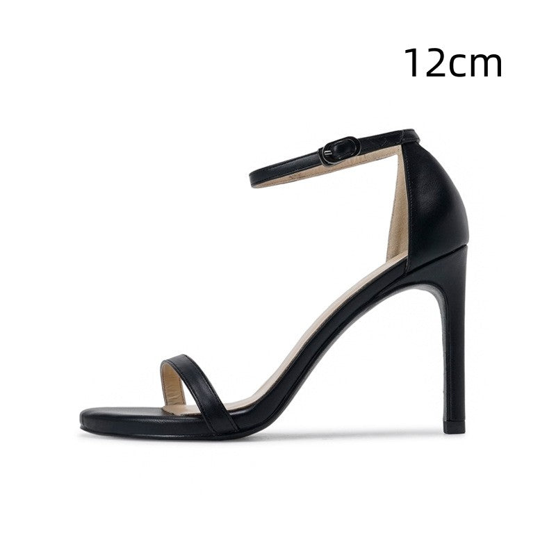 Sandali da donna Valstrend con tacco a spillo, cinturino con fibbia, eleganti e alla moda, in pelle nera.