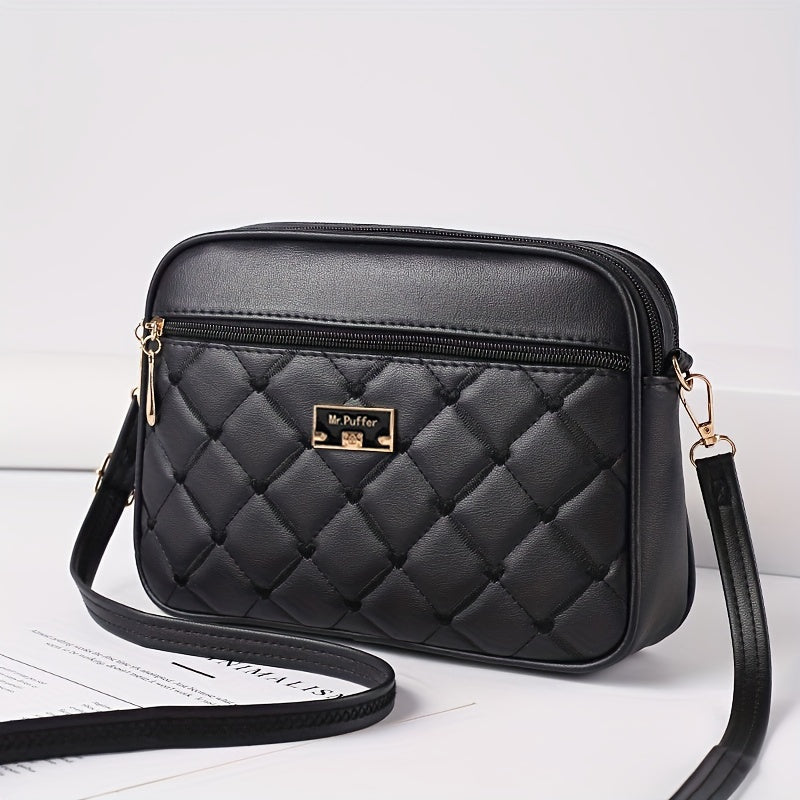 Borsa a spalla femminile Valstrend in pelle PU con motivo argyle trapuntato, compatta e elegante, con forma quadrata.