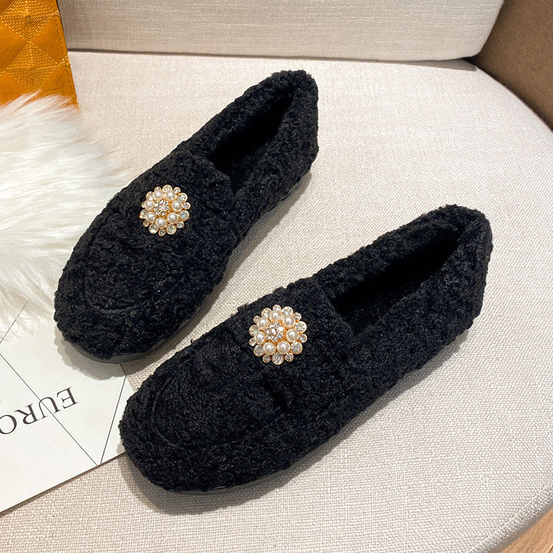 Scarpe da donna Valstrend per esterno autunno e inverno, slip-on con suola spessa, pelliccia di agnello e taglie comode