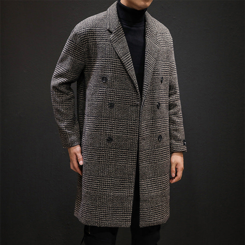 Plaid coat slim slim long trench coat