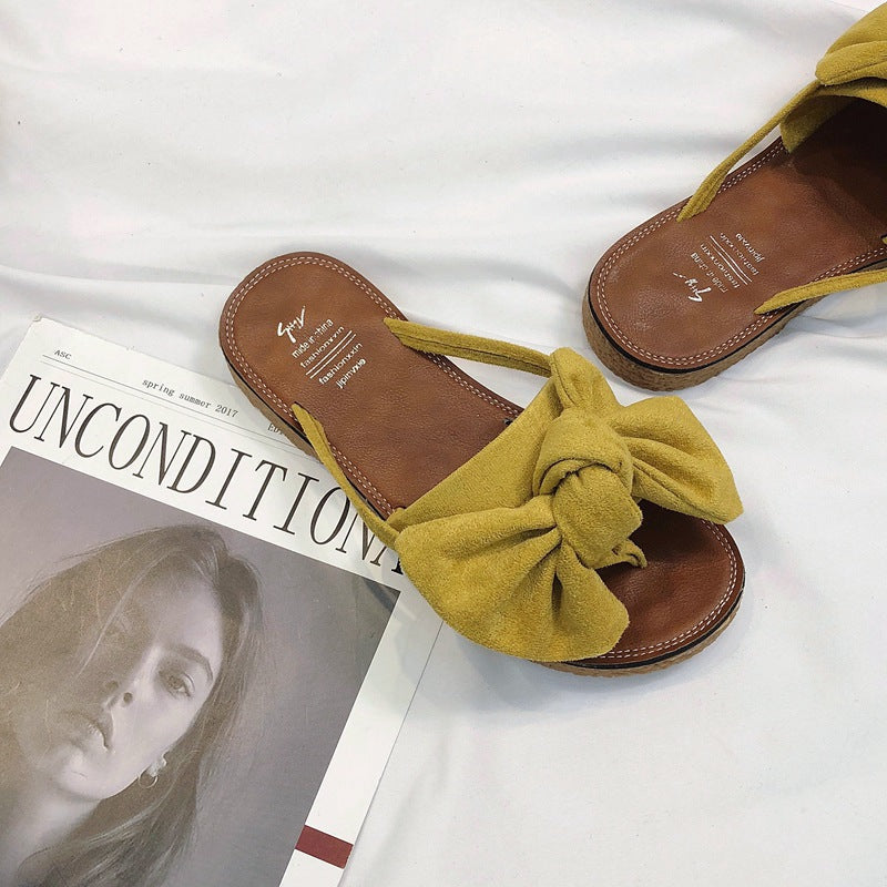 Summer Fashion Outerwear Bow Plywood Slippers Korean