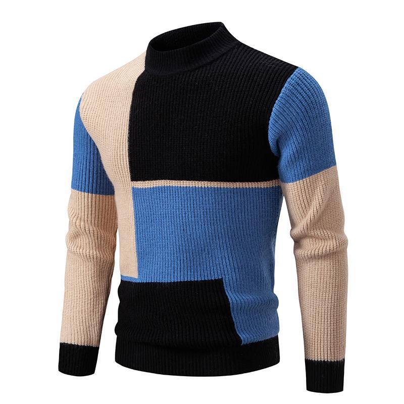 Maglione casual da uomo Valstrend con collo a metà altezza, contrasto di colori, stile giovanile coreano, tessuto a maglia.