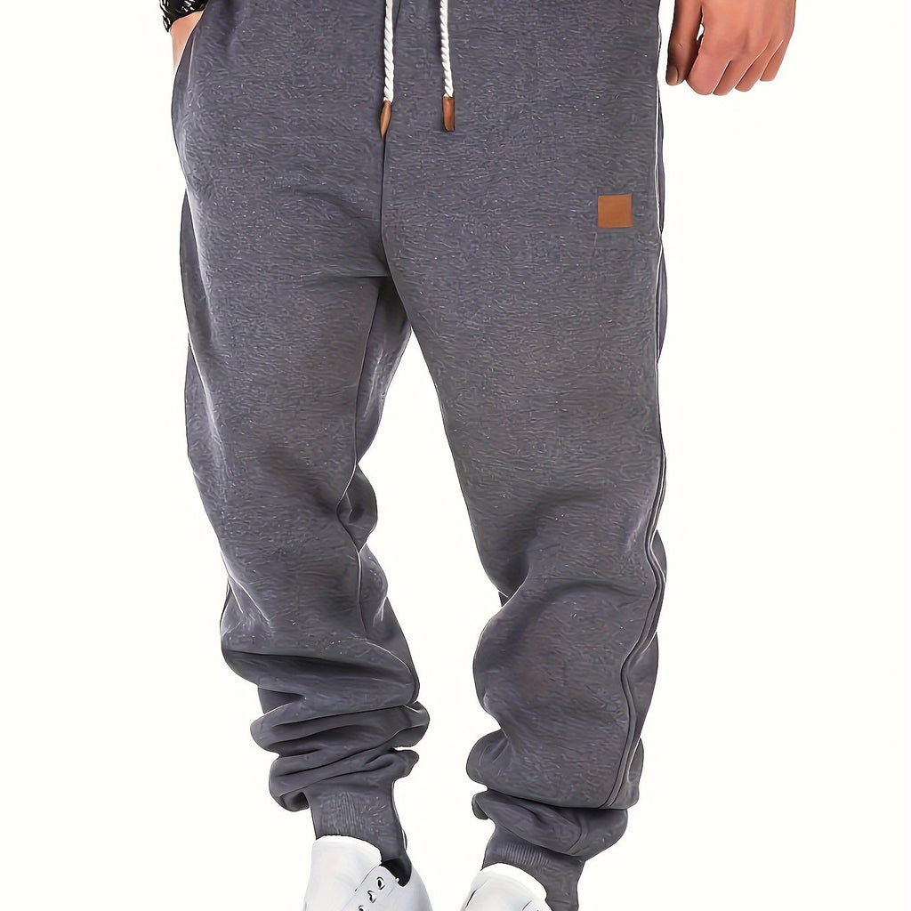 Men's Winter Sweatpants, Warm Thick Casual Joggers, Classic Design Athletic Pants, Sport Style With Pockets And Drawstring