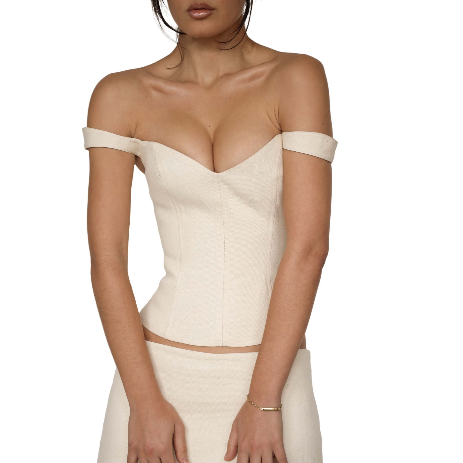 Top corto da donna Valstrend in cotone con fascia, dettagli in pizzo e stile aderente, ideale per look estivi e casual.