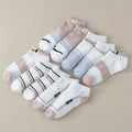 10pcs Women's Breathable Cotton Blend Ankle Socks - Casual Striped & Letter Print, Low Cut