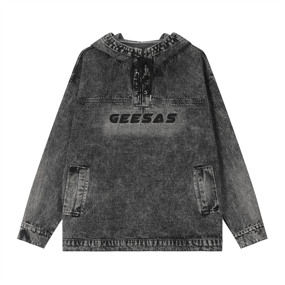 Maglione da uomo Valstrend Shop "Do The Old Cowboy" in stile europeo e americano, lavato, con dettagli in tessuto e collo rotondo