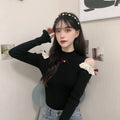Women's Lace Stitching Hollow-out Short Long-sleeved Sweater