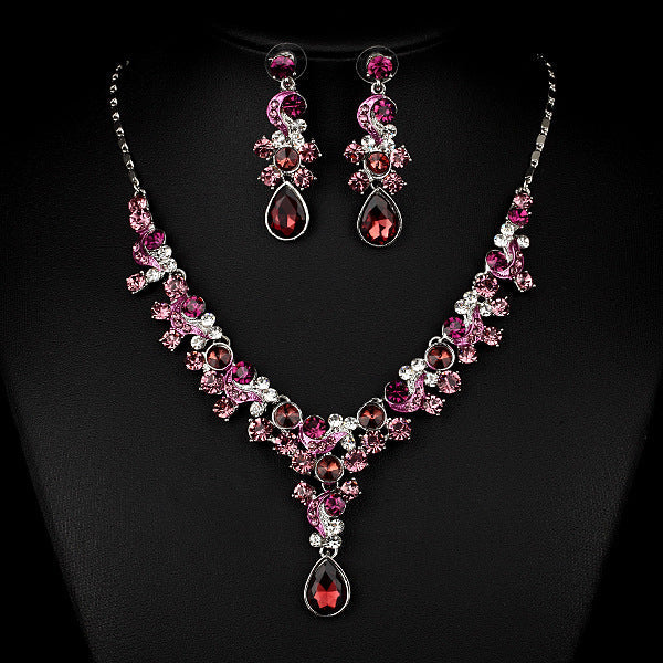 Collana e orecchini da sposa occidentale Valstrend, gioielli trasparenti con diamanti semplici, eleganti e importati per matrimonio.