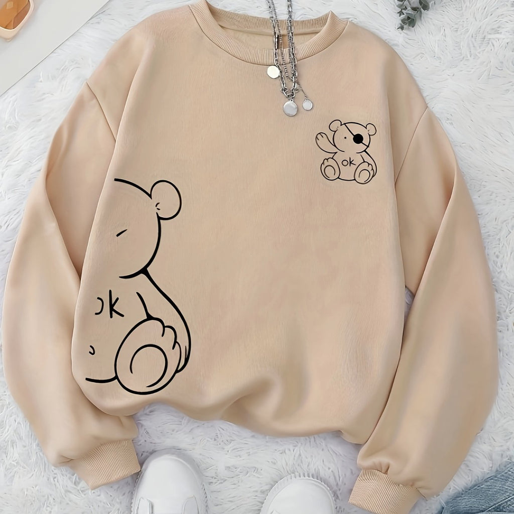 Pirate OK Bear Print Women's Casual Round Neck Autumn and Winter Sweatshirt