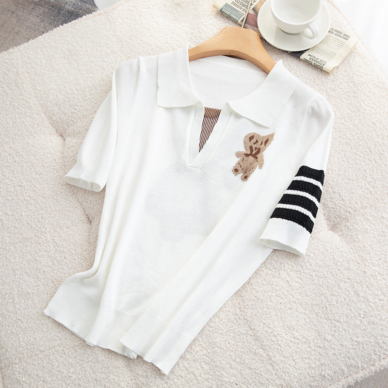 Maglietta casual da donna Valstrend con maniche corte e stampa orso, stile versatile e comodo per ogni occasione.