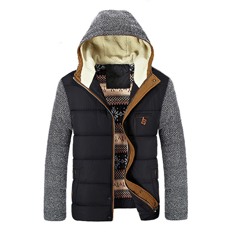 Giacca trapuntata blu Valstrend con cappuccio rimovibile, fodera in cotone, stile casual spesso e comodo per giovani.