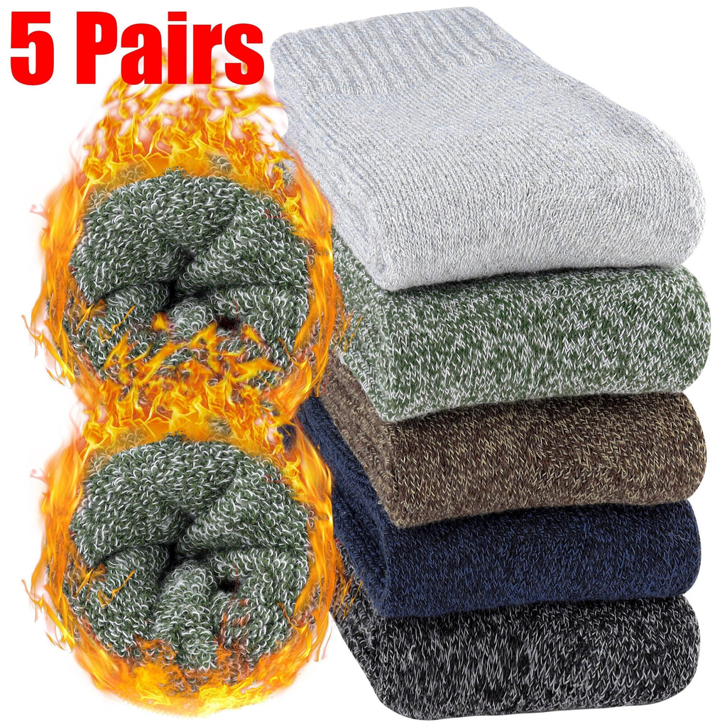 5pcs Cozy Thermal Socks for Men & Women - Warm, Thick Winter Crew Socks with High Elasticity, Soft Knit Fabric - Perfect for Hiking, Fishing & Christmas Gifts