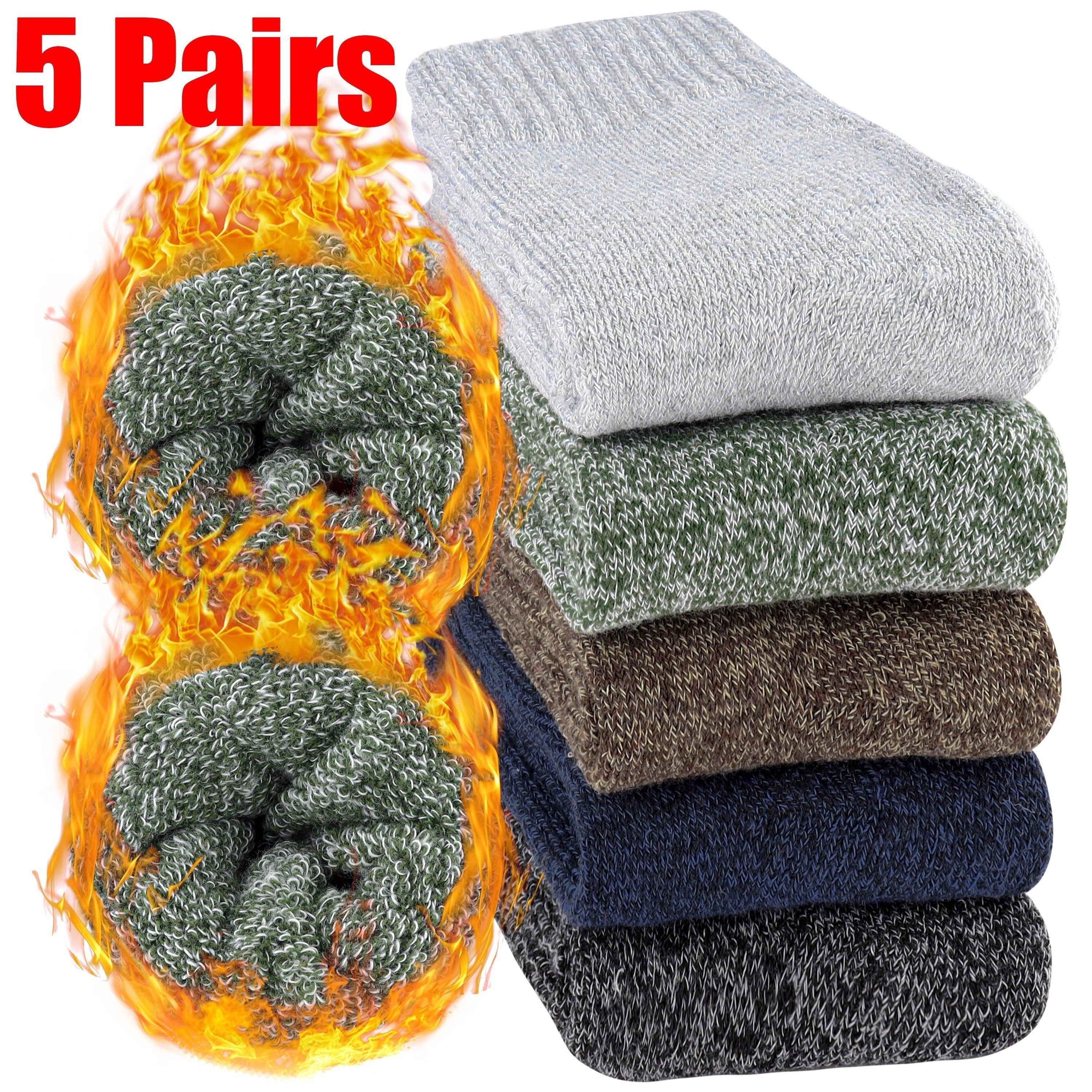 5pcs Cozy Thermal Socks for Men & Women - Warm, Thick Winter Crew Socks with High Elasticity, Soft Knit Fabric - Perfect for Hiking, Fishing & Christmas Gifts