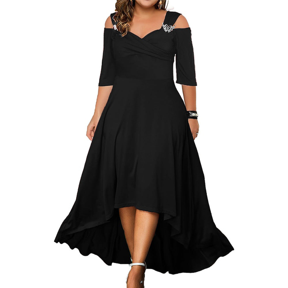 Vestito estivo a spalle scoperte di grandi dimensioni per donna, vestito fluente Valstrend, ideale per le giornate calde.