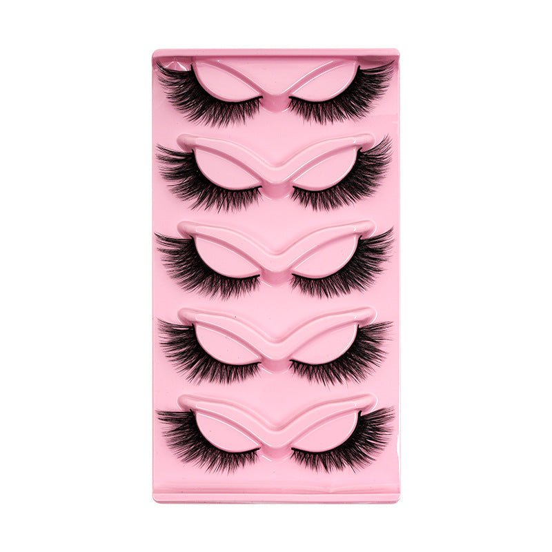 Falsi ciglia a gatto oblique per donne, set di cinque paia, trucco occhi drammatico, marca Valstrend.