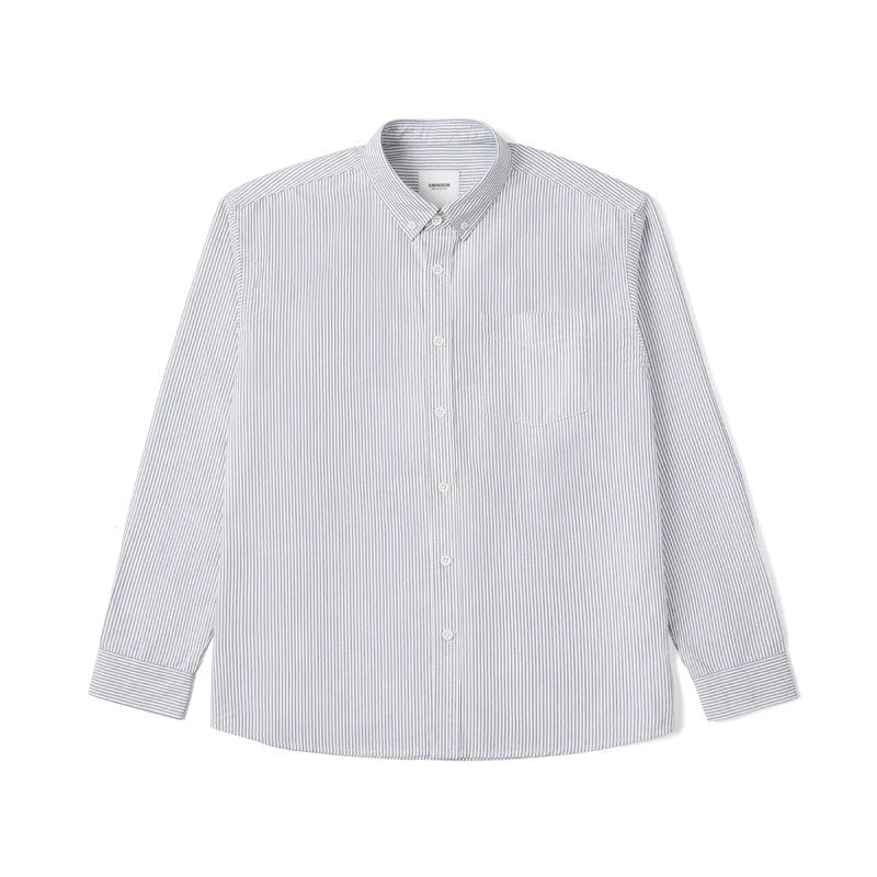 Camicia Oxford vintage a righe casual a maniche lunghe Valstrend, stile classico con dettaglio a righe blu e bianco
