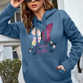 Butterfly & Floral Print Drawstring Hoodie, Casual Long Sleeve Kangaroo Pocket Sweatshirt, Women's Clothing
