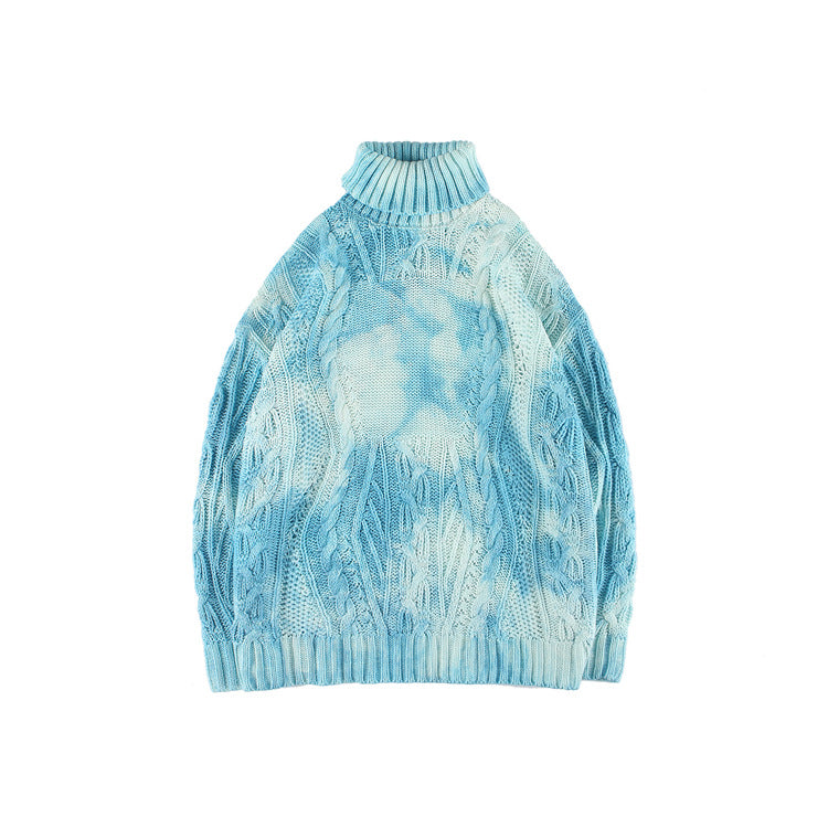 Maglione caldo con collo alto in stile tie dye con gradiente di colori, marca Valstrend shop, stile personalità e moda originale