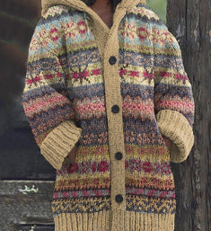 Cappotto retrò Valstrend con cappuccio morbido e maglia laziale, in tessuto a maglia con stile vintage e dettagli confortevoli.