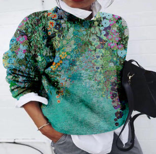 Maglione girocollo donna Valstrend shop in lana spessa, stampa digitale, maglia morbida e calda con collo rotondo.