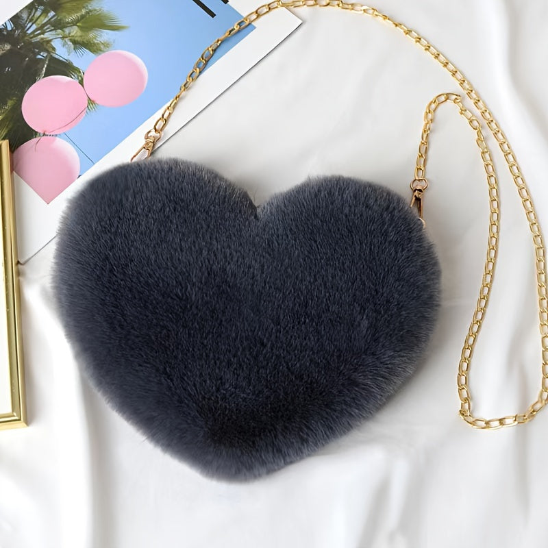 Chic Heart-Shaped Plush Crossbody Bag - Fashionable Zippered Shoulder Purse, Perfect Valentine's Gift for Her - Pink/Magenta