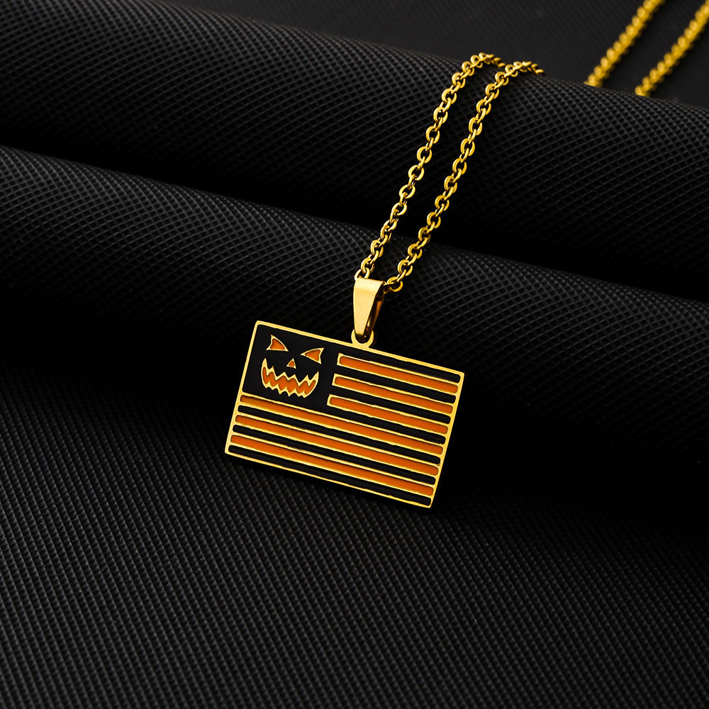 Stainless Steel Oil Dripping Halloween Pumpkin Pendant Necklace
