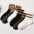 6 Pairs Leopard Print Socks, Fashion Comfort & Soft Mid Tube Socks, Women's Stockings & Hosiery