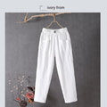 Pantaloni casual donna in cotone e lino Valstrend, vestibilità comoda, tessuto leggero e traspirante, colore neutro.