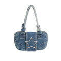 Borsa donna in denim con decorazione a stella retrò in metallo, stile fashion, marca Valstrend.