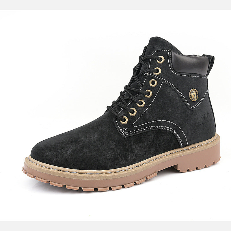 Stivali da uomo Valstrend con punta rotonda, stile semplice e alla moda, in pelle nera adatti a look casual e trendy