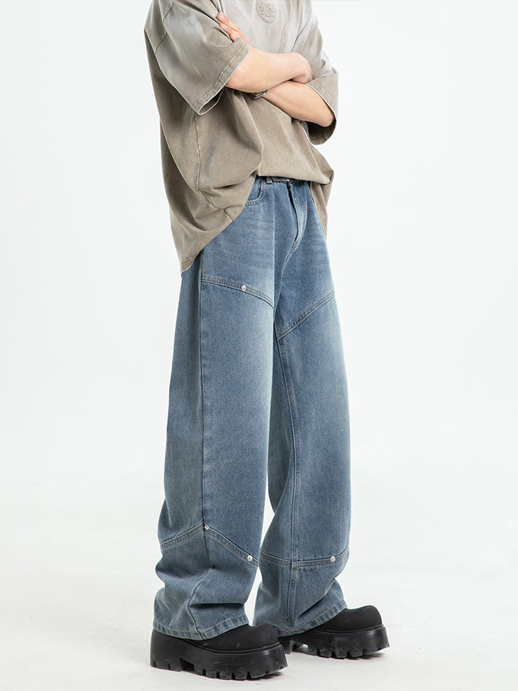 Men's Fashion Casual Rivet Deconstructing Straight Wide-leg Pants