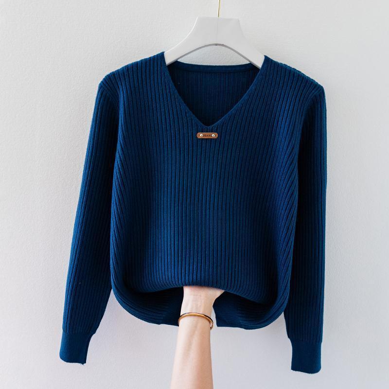 V-neck Jersey Women's Long Sleeve Loose Sweater
