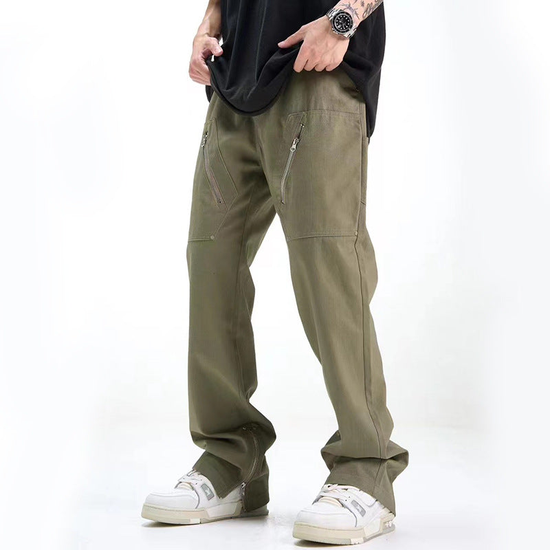 Pantaloni casual da lavoro da uomo Valstrend, pantaloni bootcut neri con zip, tessuto morbido e comodo per uso quotidiano.