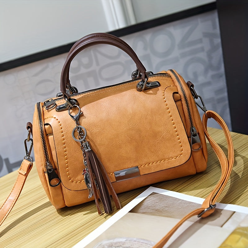 Borsa vintage Valstrend con manico a mano, tracolla retrò, borsa da donna elegante, spalla e portafoglio in pelle marrone