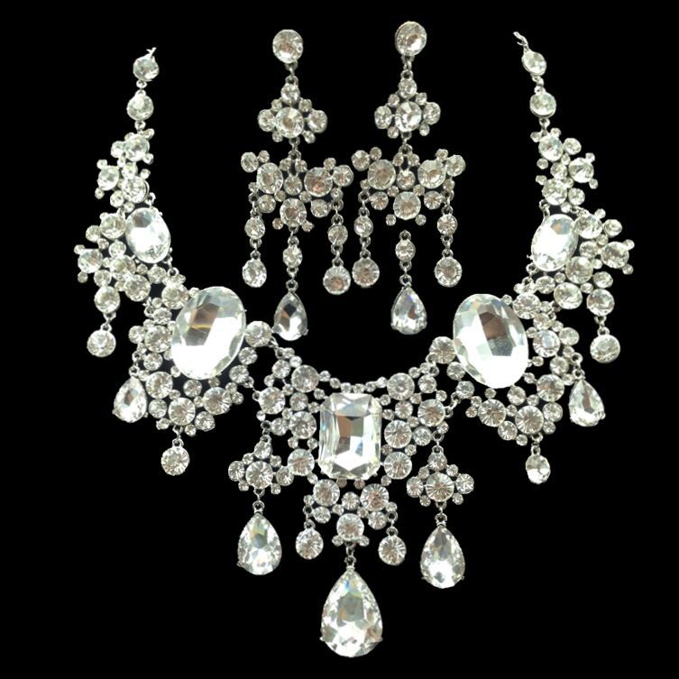 Bracciale e collana da sposa in cristallo e strass, accessori di gioielleria nuziale, elegante e brillante, in stile europeo e americano.