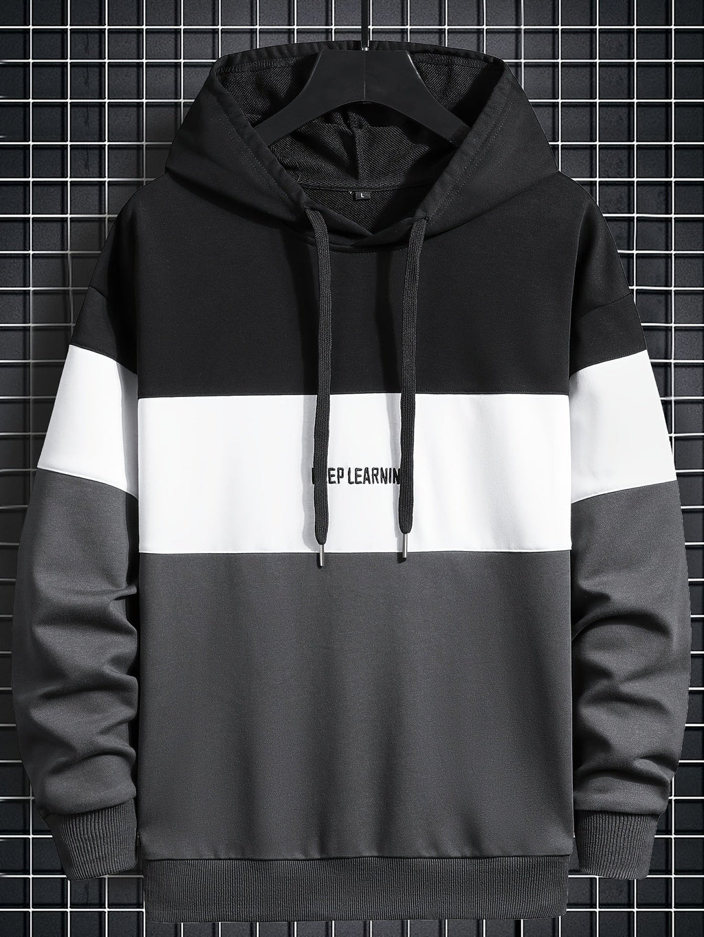 Felpa con cappuccio Valstrend con stampa lettera, design a blocchi di colore casual da uomo, ideale per inverno e autunno.