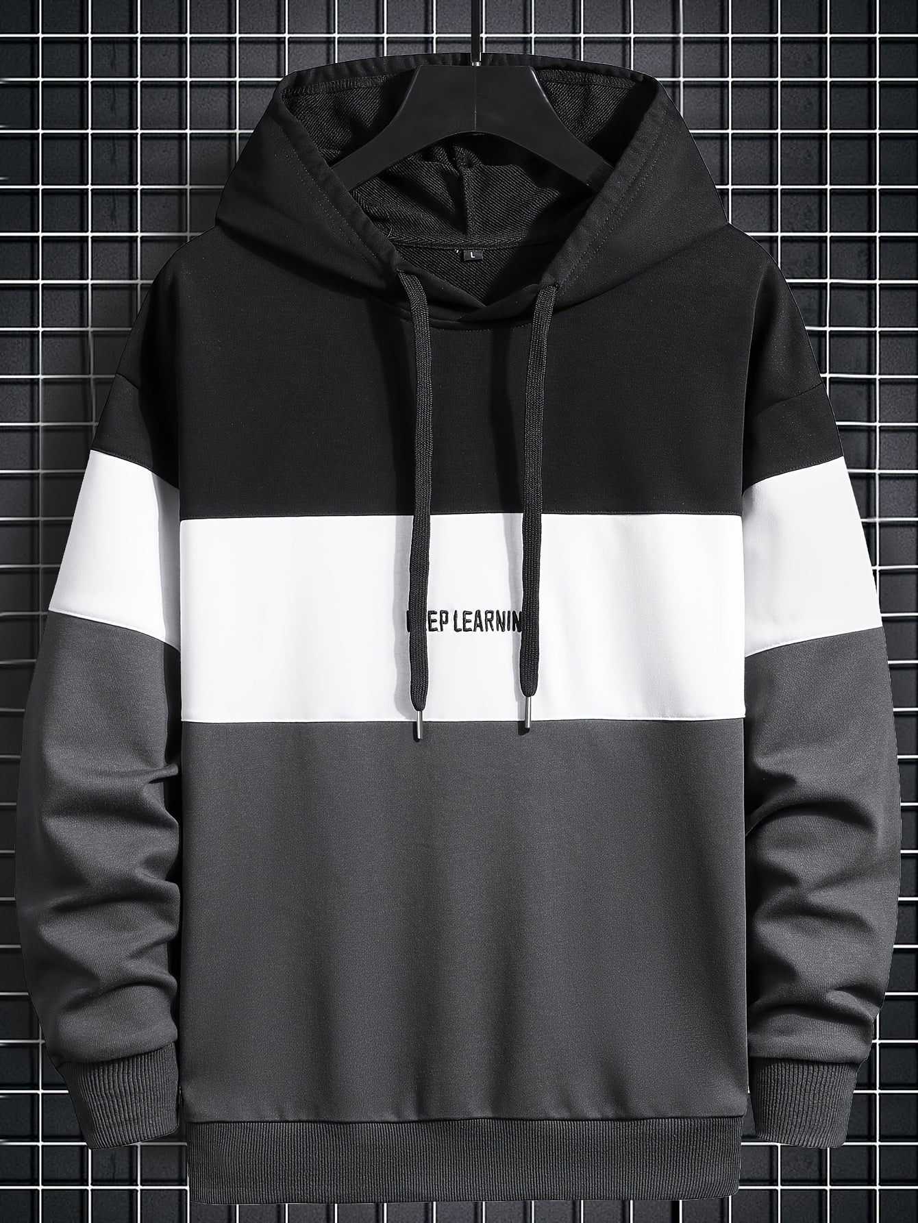 Felpa con cappuccio Valstrend con stampa lettera, design a blocchi di colore casual da uomo, ideale per inverno e autunno.