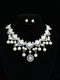 Set di collana e orecchini da sposa in tessuto fatto a mano con perle d'acqua dolce e pendente di alta qualità, marca Valstrend.