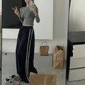 Drawstring Leisure Elastic Waist Multi-color Trousers On Both Sides
