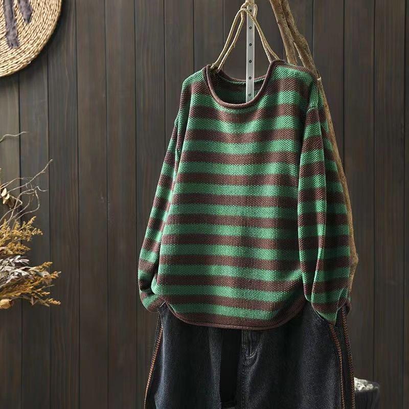 Artistic Plus Size Contrast Color Striped Knitted Sweater