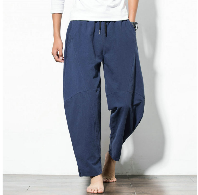 Pantaloni harem larghi in cotone e lino stile etnico, con pizzo, moda hip-hop, marca Valstrend shop, vestibilità comoda e casuale.