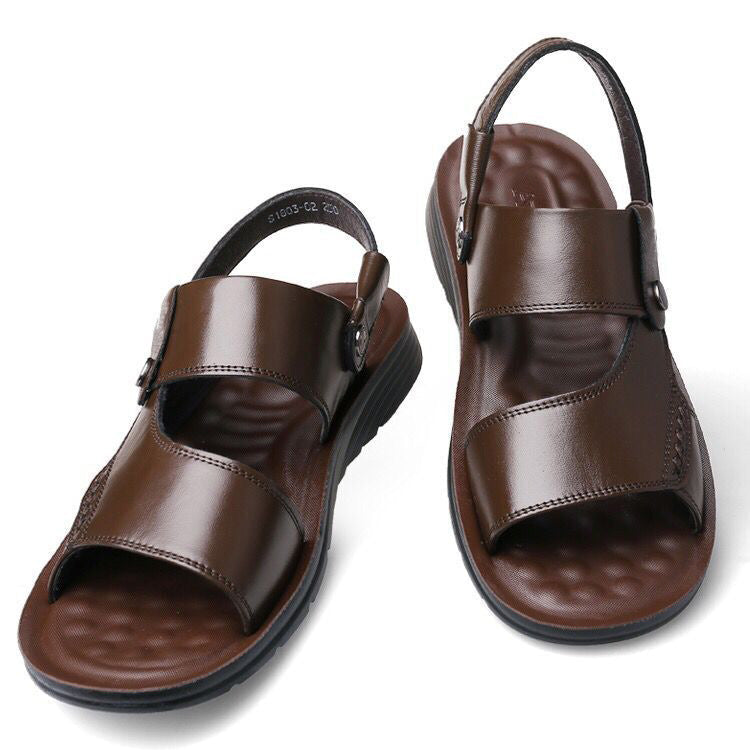 Sandali da uomo Valstrend in pelle di mucca con suola morbida antiscivolo, ideali come scarpe da spiaggia e per il tempo libero