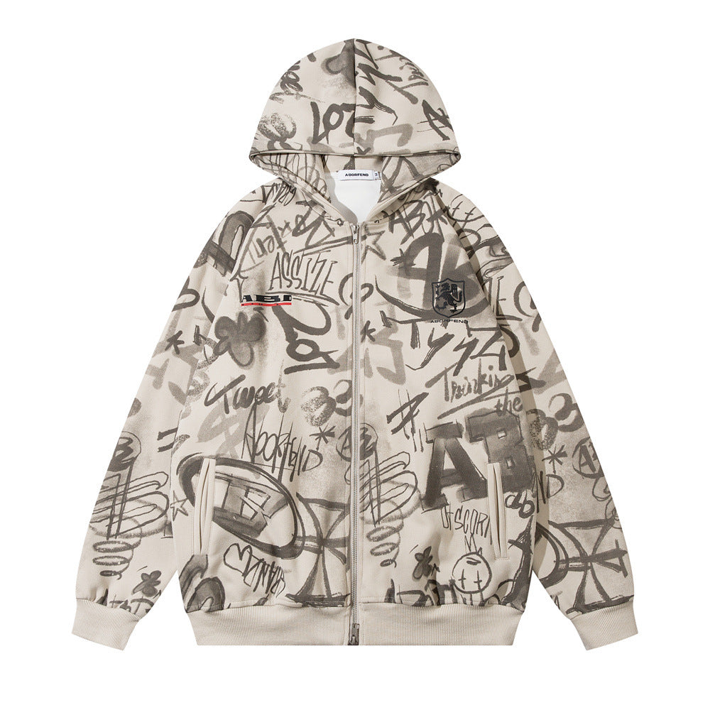 Felpa stampata da uomo Valstrend con grafite colorata, cappuccio e design artistico, tessuto comodo e alla moda.