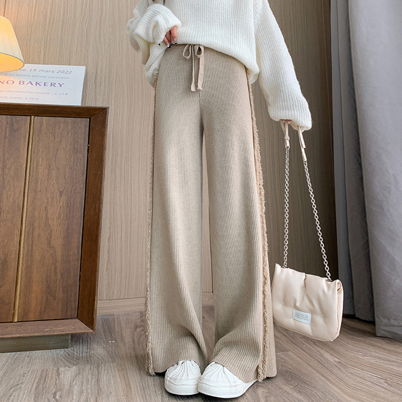 Women's Side Tassel Knitted Wide-leg Pants