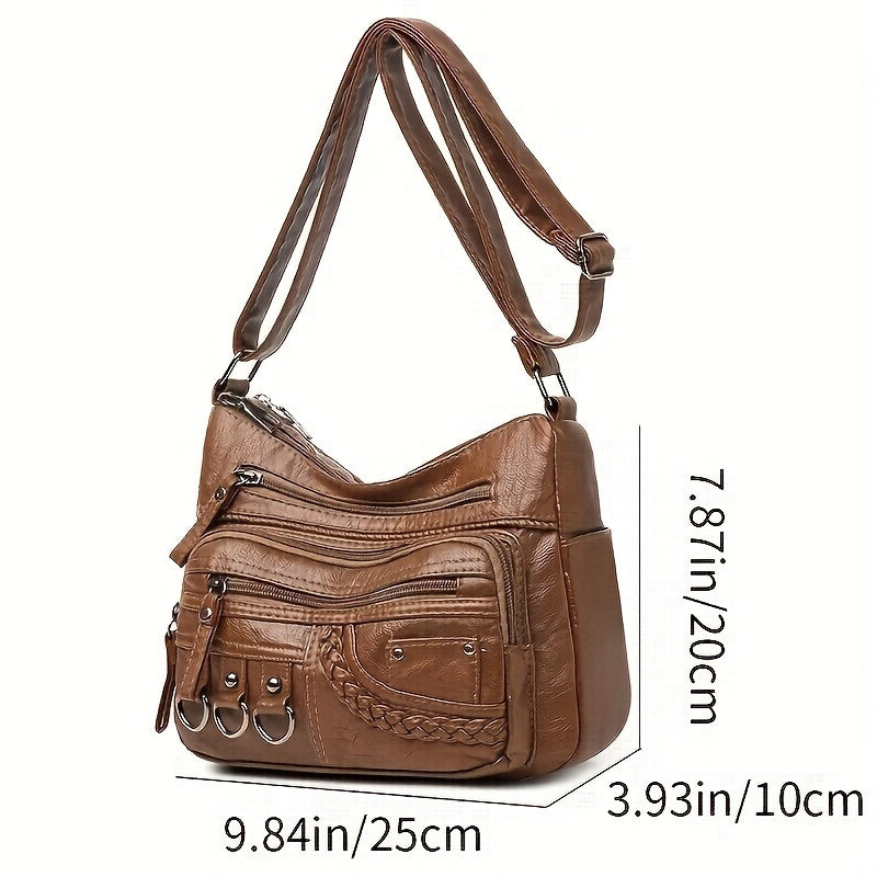 Borsa a spalla vintage Valstrend, multi-strato, con motivo wheat, per uomo e donna, elegante e versatile.